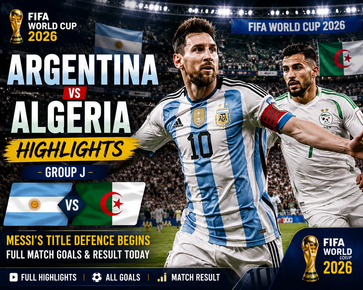 Argentina vs Algeria (Group J) Highlights — FIFA World Cup 2026 | Messi's Title Defence Begins | Full Match Goals & Result Today