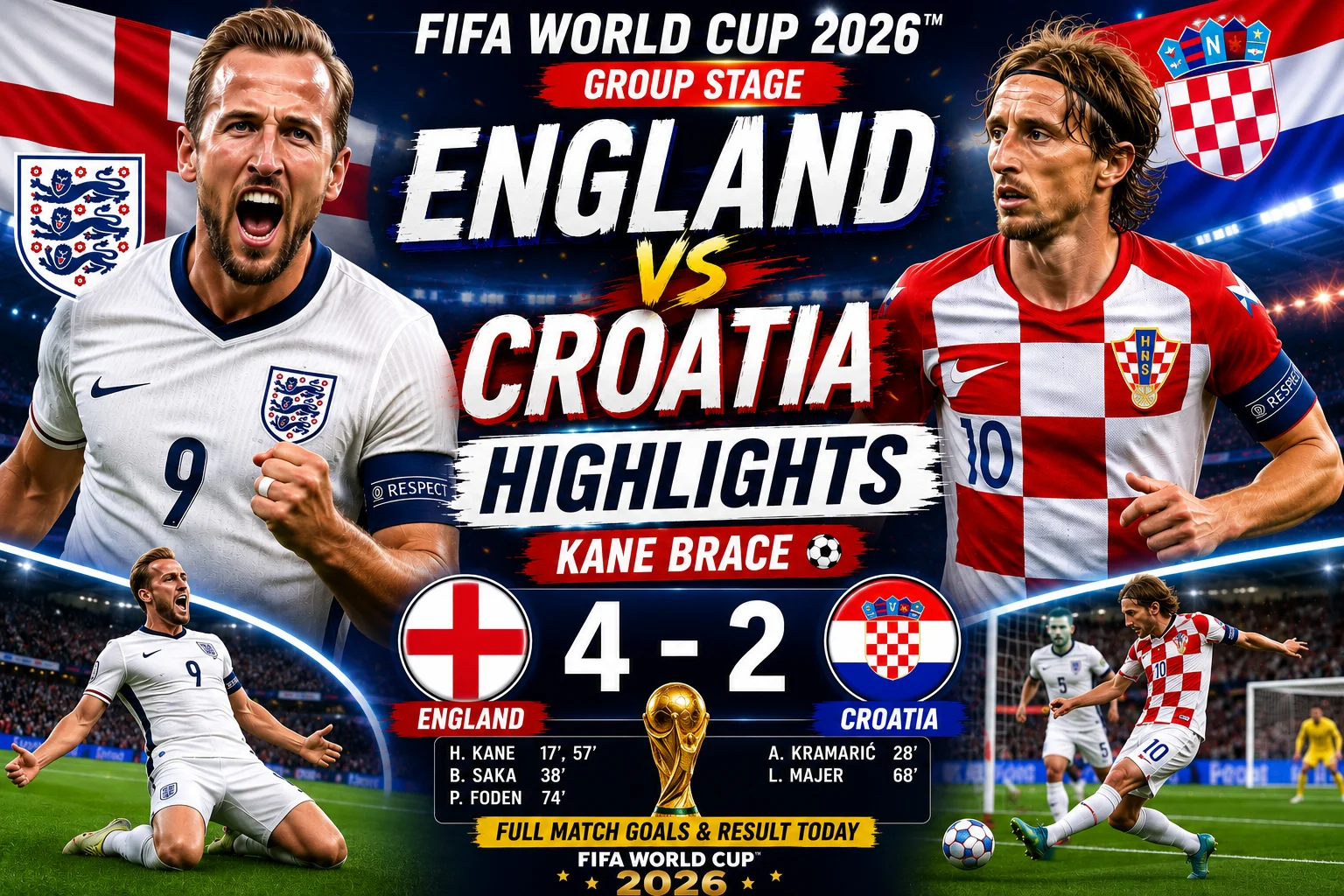 England vs Croatia Highlights — FIFA World Cup 2026 | Kane Brace | Full Match Goals & Result Today
