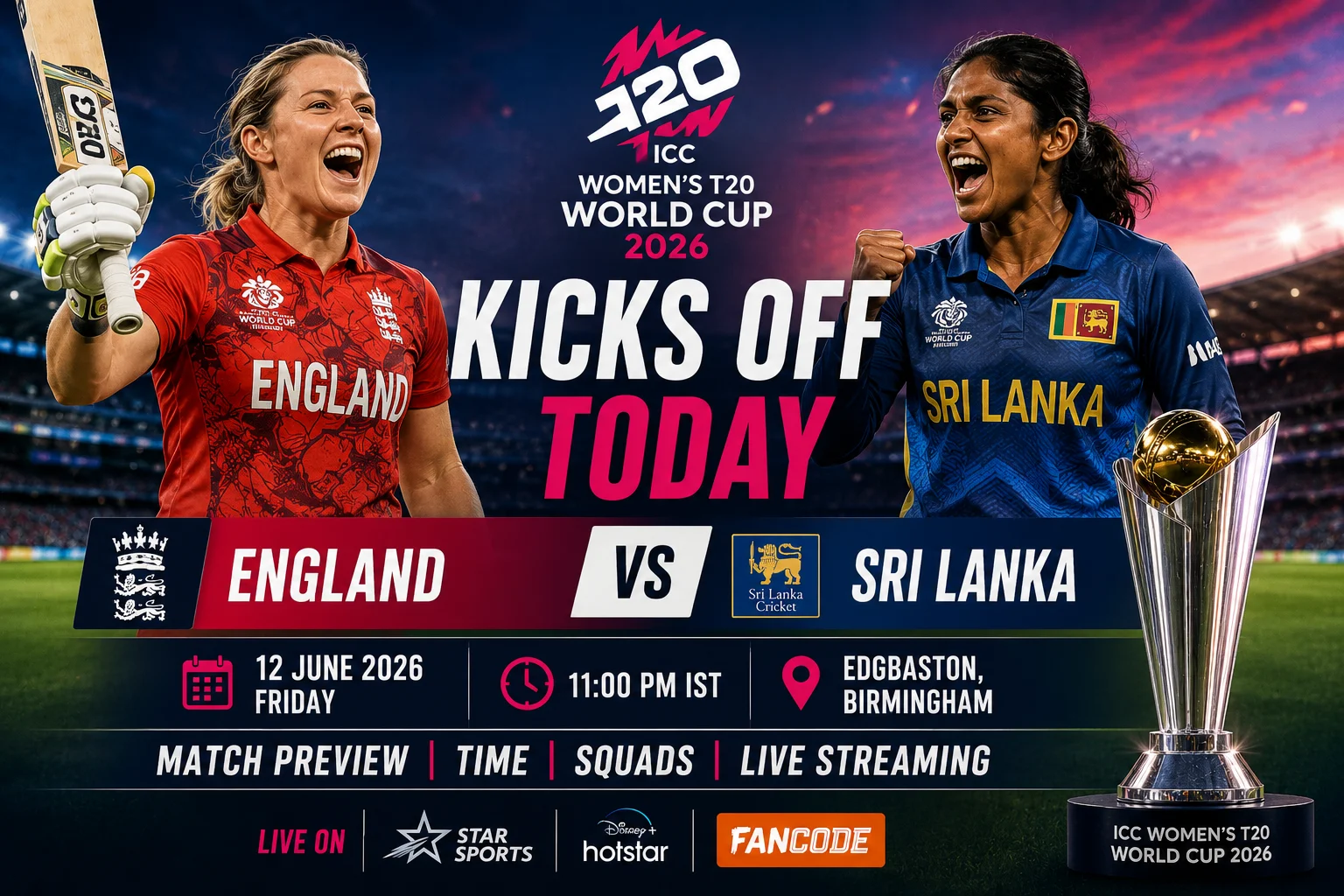 ICC Women's T20 World Cup 2026 Kicks Off Today: England vs Sri Lanka — Match Preview, Time, Squads & Live Streaming