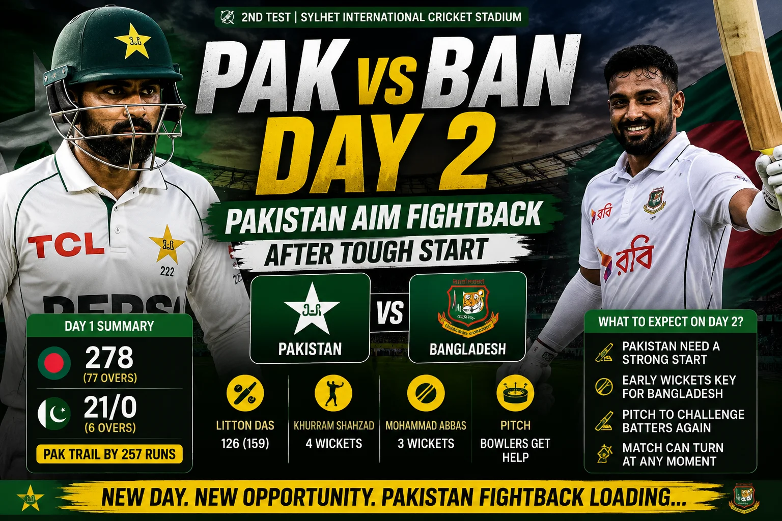 PAK vs BAN Day 2 Pakistan Aim Fightback After Tough Start